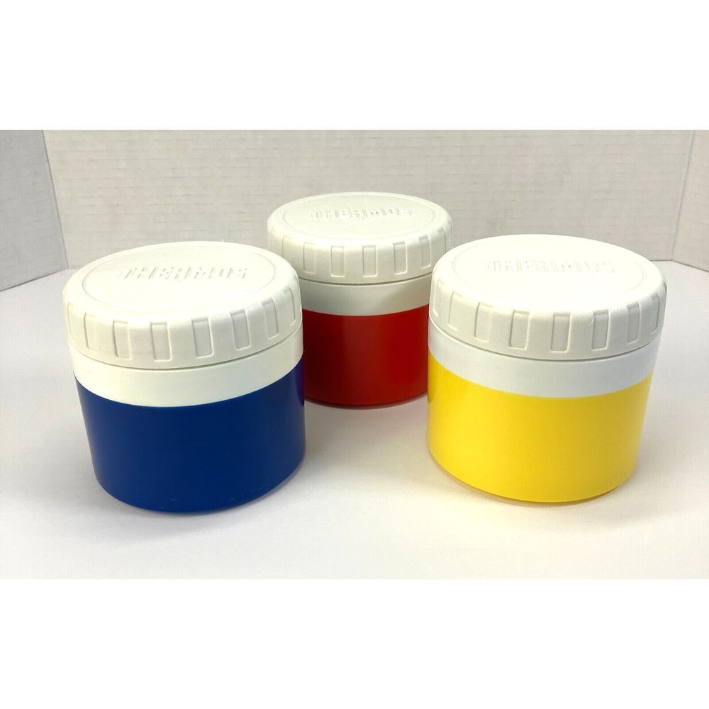 Vintage Thermos Lot Model 1155/4 Red, Blue, Yellow Insulated‎ Containers USA
